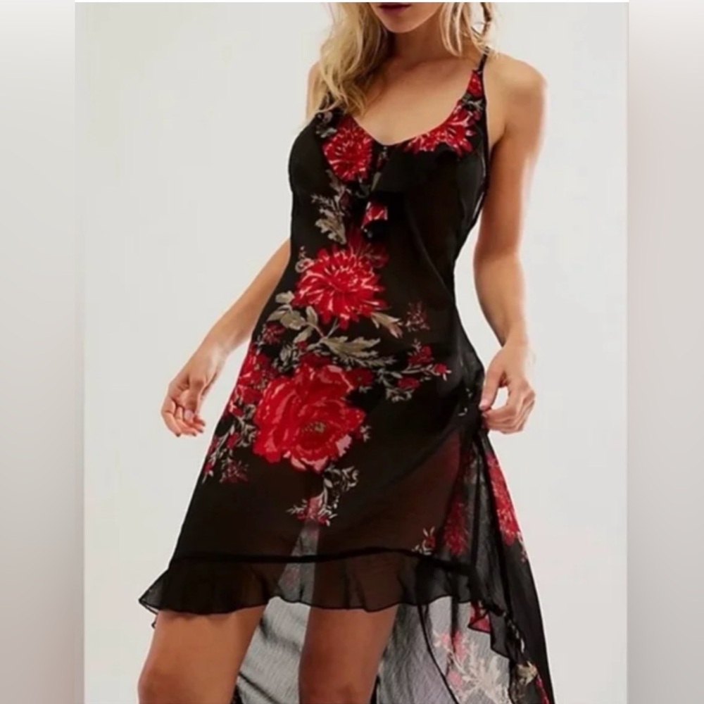 Free People Intimately Hi-low Sheer Floral Slip Dress Getting Out
